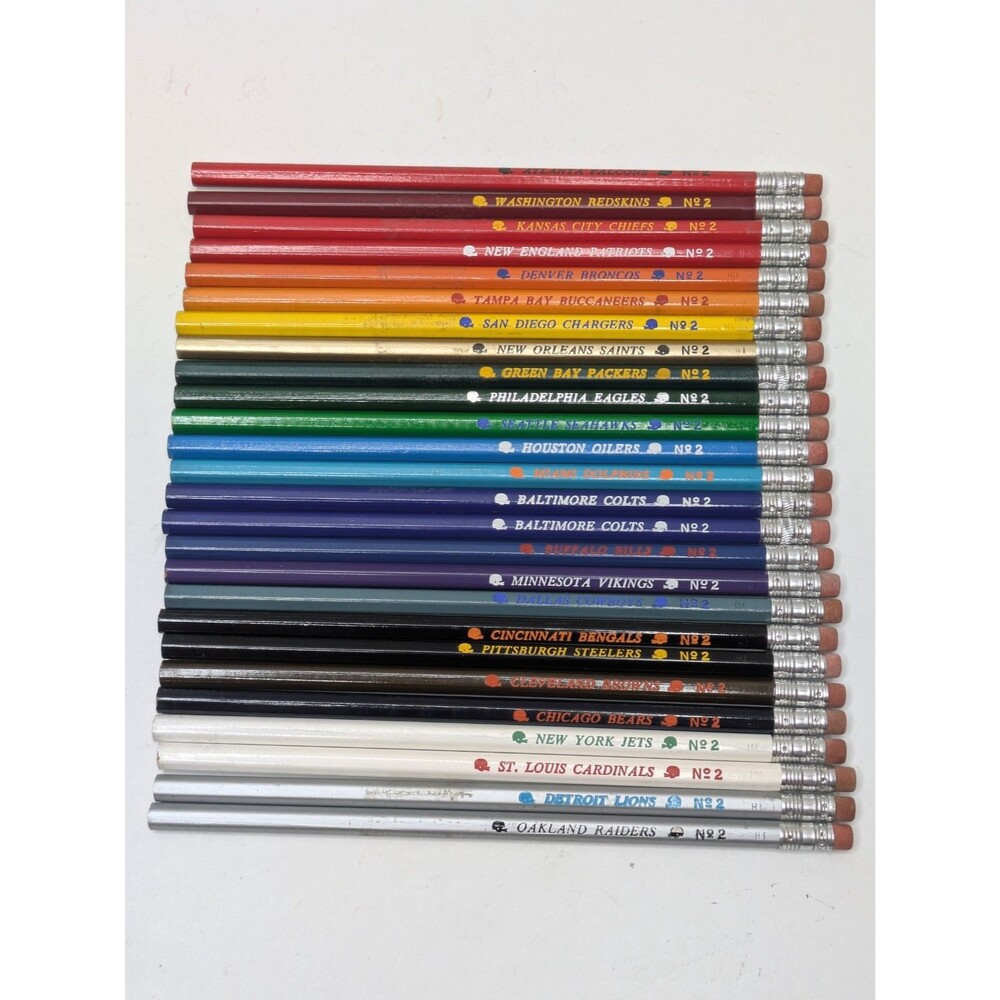 Faber Castell NFL Vintage 70s Wooden Pencils Unsharpened NEAR COMPLETE Read x26